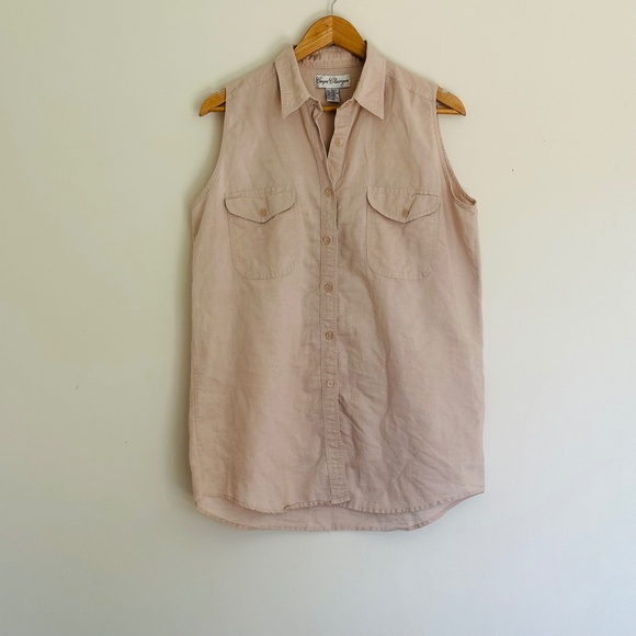 Vintage Coupr Classic Women’s Sleeveless Button Up Shirt Oatmeal Cotton Linen - Picture 1 of 5